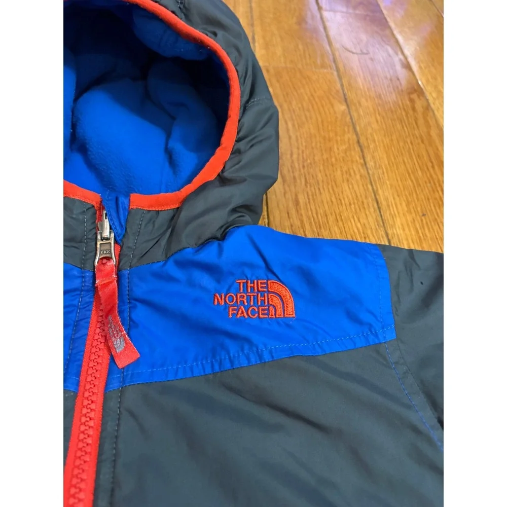 The North Face Reversible Hooded Jacket Toddler 4T Blue Black Fleece Puffer‎
